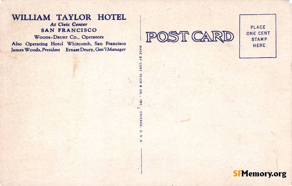 Reverse: William Taylor Hotel
